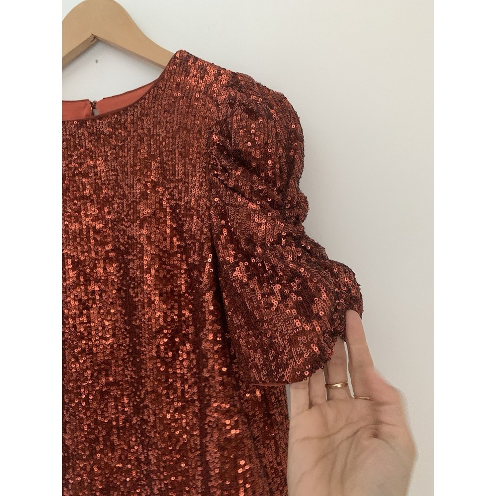 Anthropologie Marie Sequined Top Sz 2 Copper $120 Christmas Sparkle Rust NYE - Picture 5 of 13